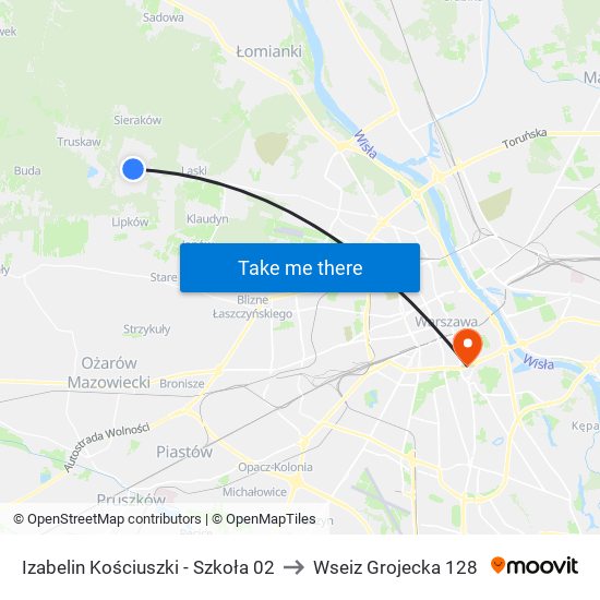 Izabelin Kościuszki - Szkoła 02 to Wseiz Grojecka 128 map