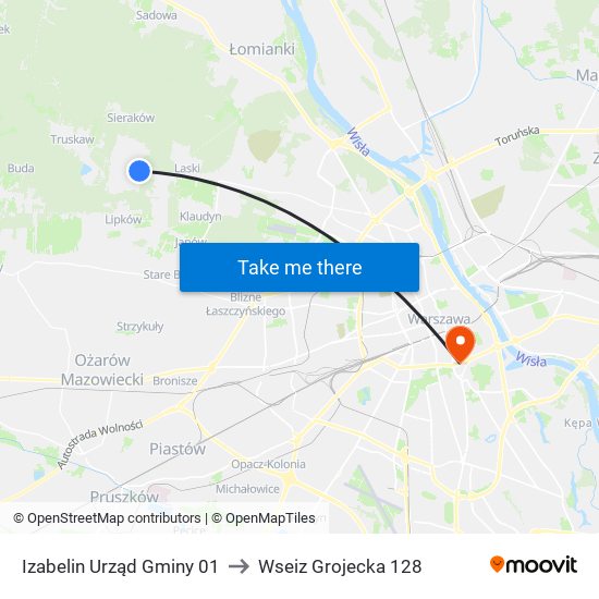 Izabelin Urząd Gminy 01 to Wseiz Grojecka 128 map