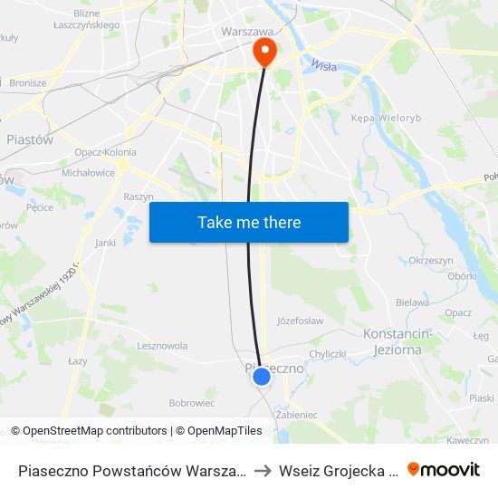 Piaseczno Powstańców Warszawy 02 to Wseiz Grojecka 128 map