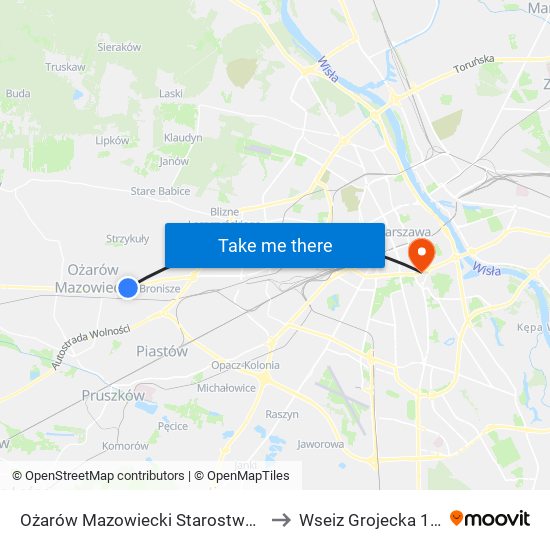 Ożarów Mazowiecki Starostwo 01 to Wseiz Grojecka 128 map