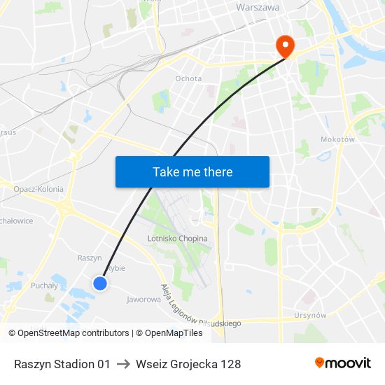 Raszyn Stadion 01 to Wseiz Grojecka 128 map