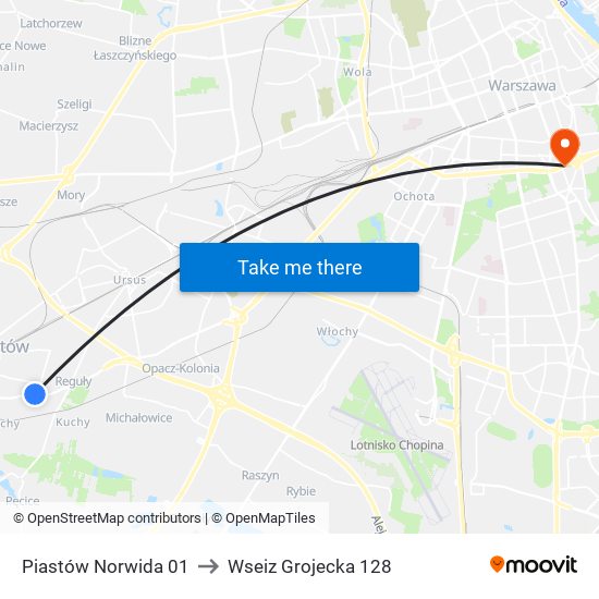 Piastów Norwida 01 to Wseiz Grojecka 128 map