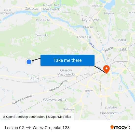 Leszno 02 to Wseiz Grojecka 128 map