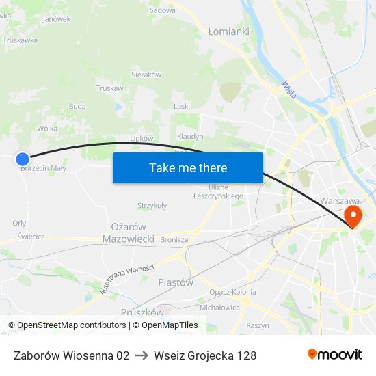 Zaborów Wiosenna 02 to Wseiz Grojecka 128 map