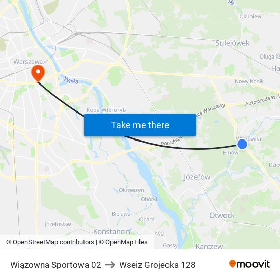 Wiązowna Sportowa 02 to Wseiz Grojecka 128 map