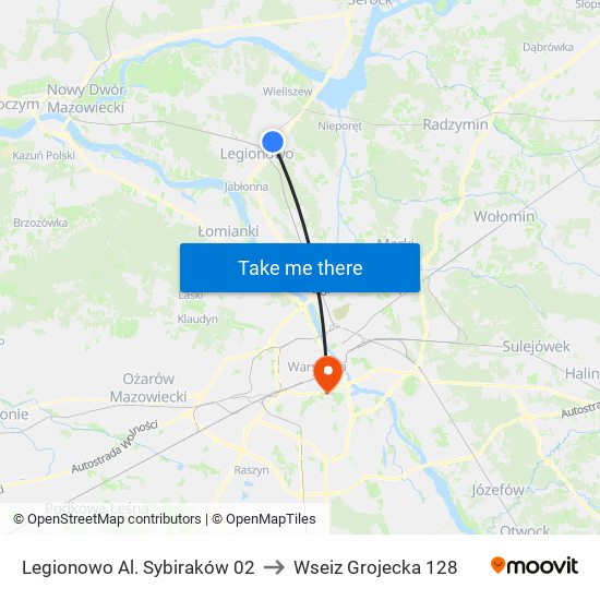 Legionowo Al. Sybiraków 02 to Wseiz Grojecka 128 map