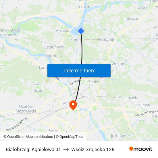 Białobrzegi Kąpielowa 01 to Wseiz Grojecka 128 map