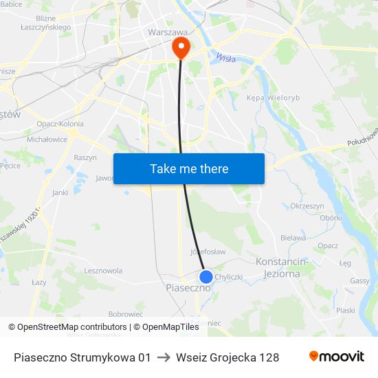 Piaseczno Strumykowa 01 to Wseiz Grojecka 128 map