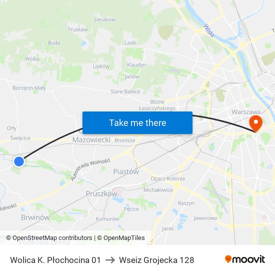 Wolica K. Płochocina to Wseiz Grojecka 128 map