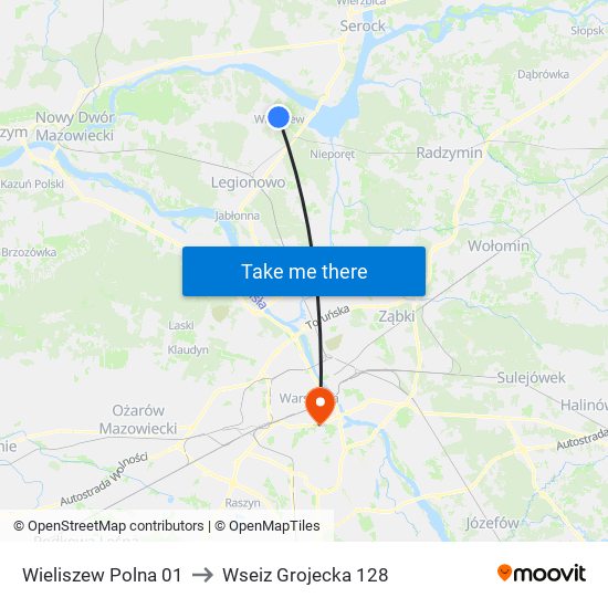 Wieliszew Polna 01 to Wseiz Grojecka 128 map