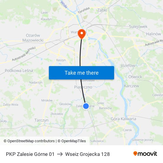 PKP Zalesie Górne 01 to Wseiz Grojecka 128 map