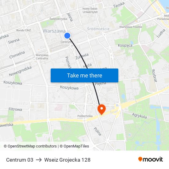 Centrum 03 to Wseiz Grojecka 128 map