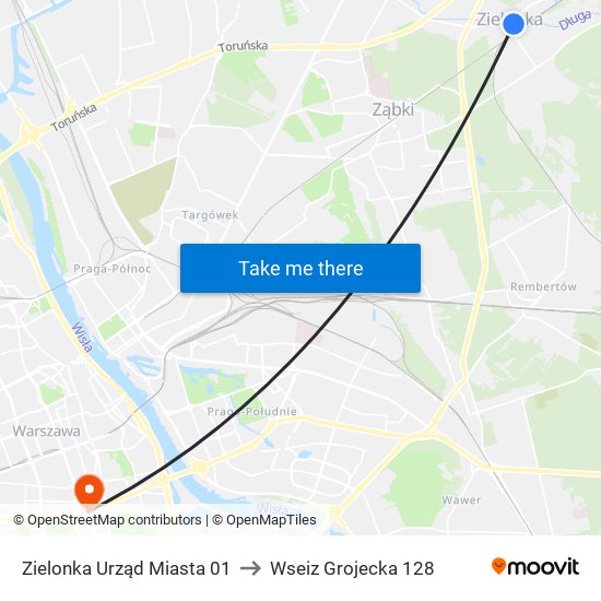 Zielonka Urząd Miasta 01 to Wseiz Grojecka 128 map