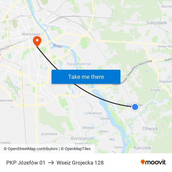 PKP Józefów 01 to Wseiz Grojecka 128 map