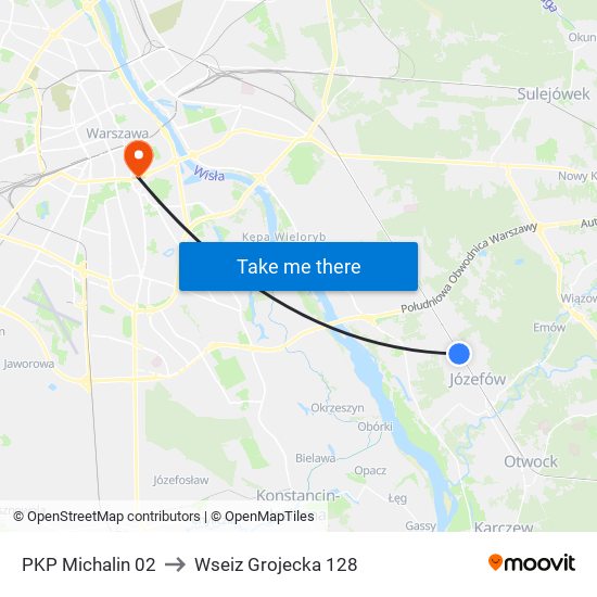 PKP Michalin to Wseiz Grojecka 128 map