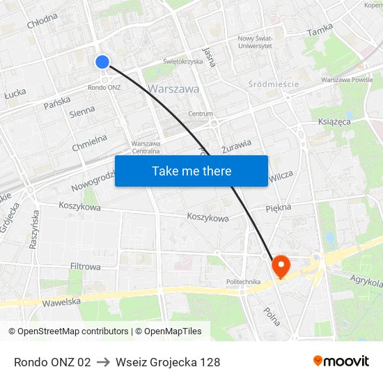 Rondo ONZ 02 to Wseiz Grojecka 128 map