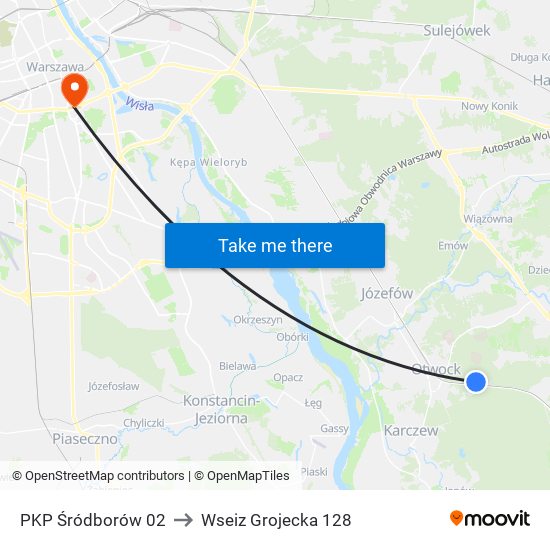 PKP Śródborów 02 to Wseiz Grojecka 128 map