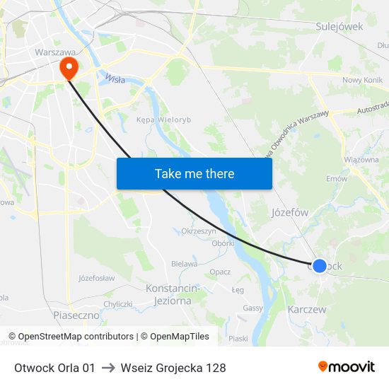 Otwock Orla to Wseiz Grojecka 128 map