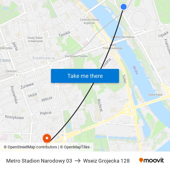 Metro Stadion Narodowy 03 to Wseiz Grojecka 128 map