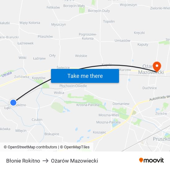 Błonie Rokitno to Ożarów Mazowiecki map