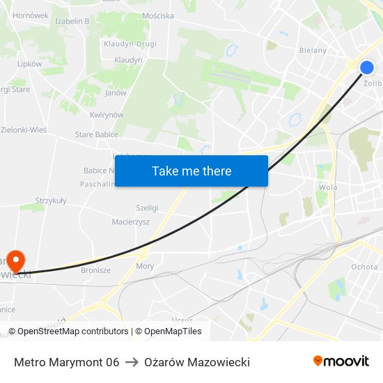 Metro Marymont 06 to Ożarów Mazowiecki map