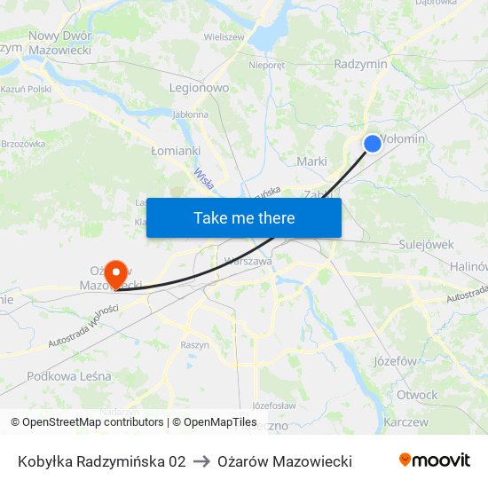 Kobyłka Radzymińska to Ożarów Mazowiecki map