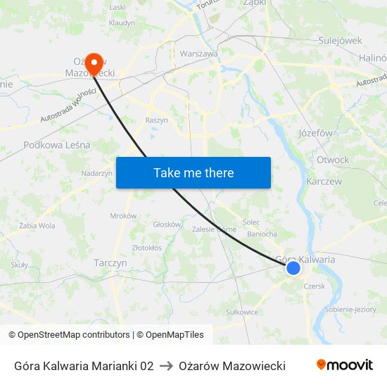 Góra Kalwaria Marianki to Ożarów Mazowiecki map