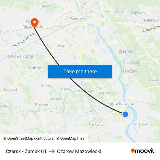 Czersk - Zamek 01 to Ożarów Mazowiecki map