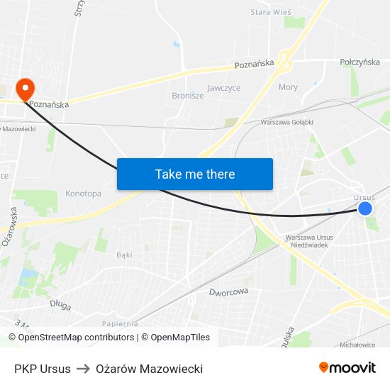 PKP Ursus to Ożarów Mazowiecki map