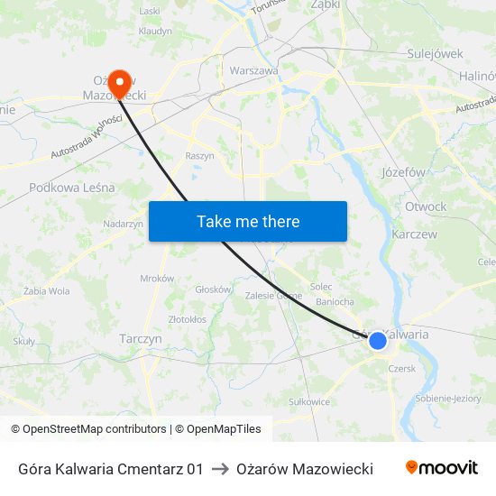 Góra Kalwaria Cmentarz 01 to Ożarów Mazowiecki map