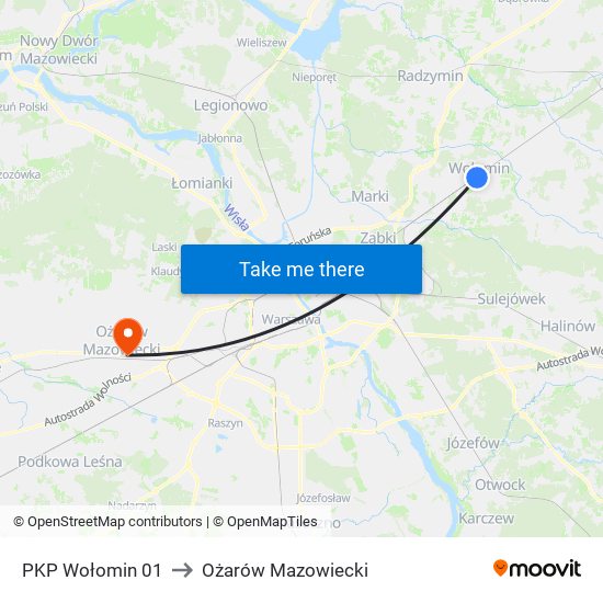 PKP Wołomin to Ożarów Mazowiecki map