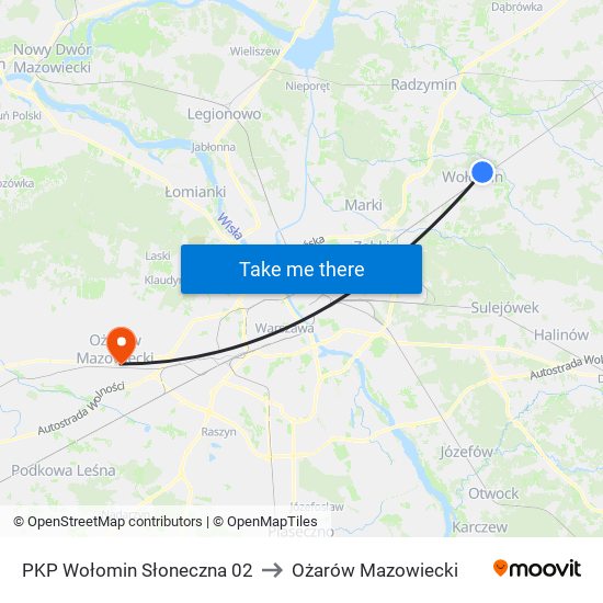 PKP Wołomin Słoneczna 02 to Ożarów Mazowiecki map