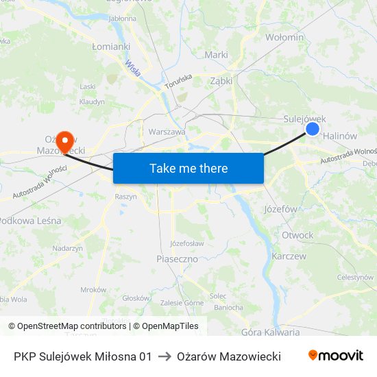 PKP Sulejówek Miłosna 01 to Ożarów Mazowiecki map