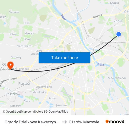 Ogrody Działkowe Kawęczyn 01 to Ożarów Mazowiecki map