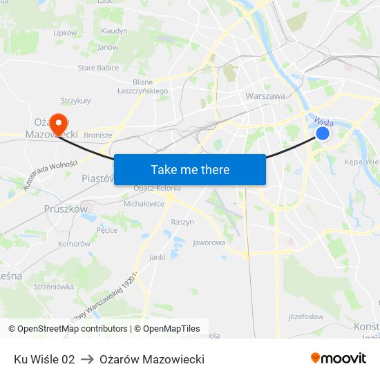 Ku Wiśle to Ożarów Mazowiecki map