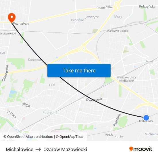 Michałowice to Ożarów Mazowiecki map