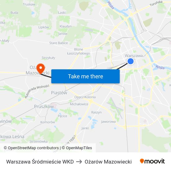 Warszawa Śródmieście WKD to Ożarów Mazowiecki map