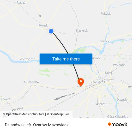 Dalanówek to Ożarów Mazowiecki map