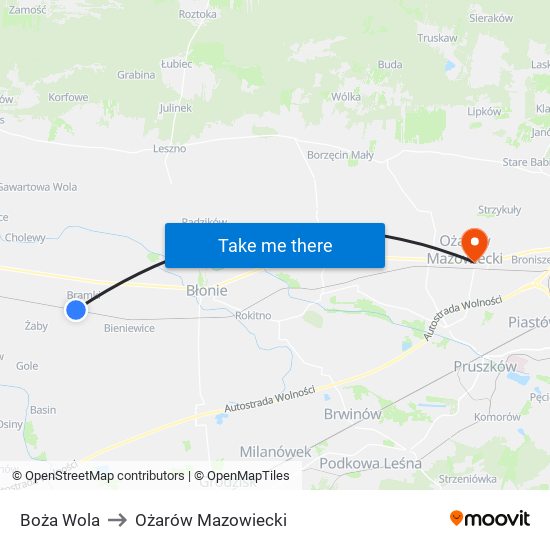 Boża Wola to Ożarów Mazowiecki map