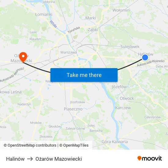 Halinów to Ożarów Mazowiecki map