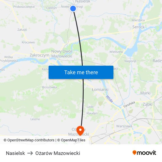 Nasielsk to Ożarów Mazowiecki map