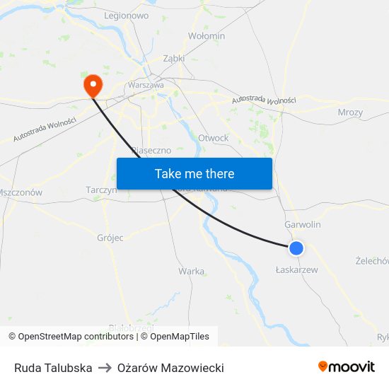 Ruda Talubska to Ożarów Mazowiecki map