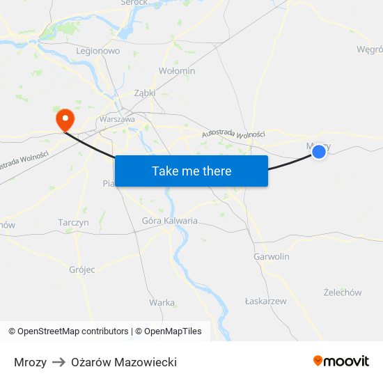 Mrozy to Ożarów Mazowiecki map