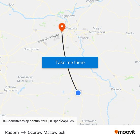 Radom to Ożarów Mazowiecki map