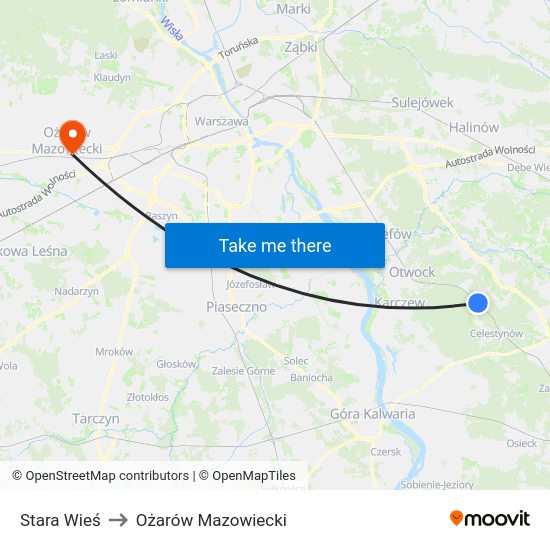 Stara Wieś to Ożarów Mazowiecki map