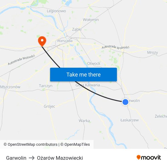 Garwolin to Ożarów Mazowiecki map