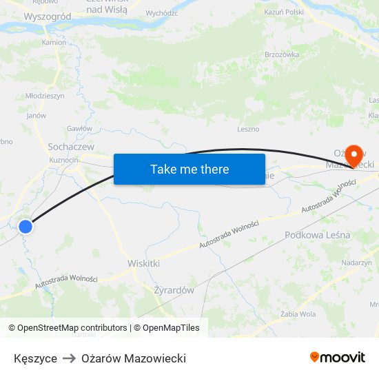 Kęszyce to Ożarów Mazowiecki map