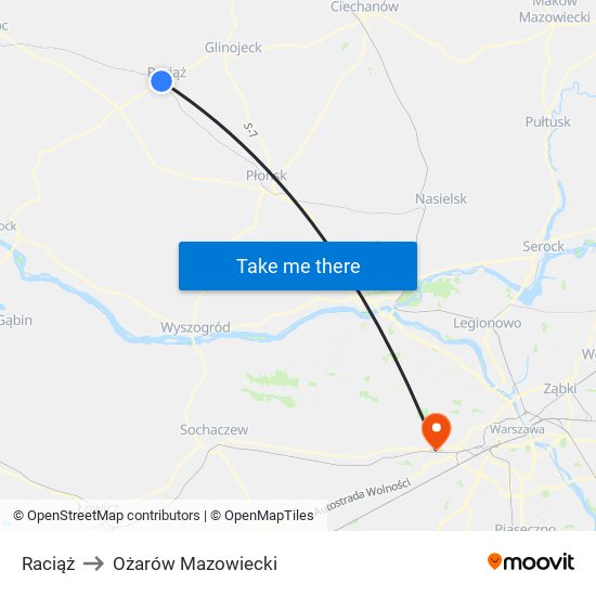 Raciąż to Ożarów Mazowiecki map