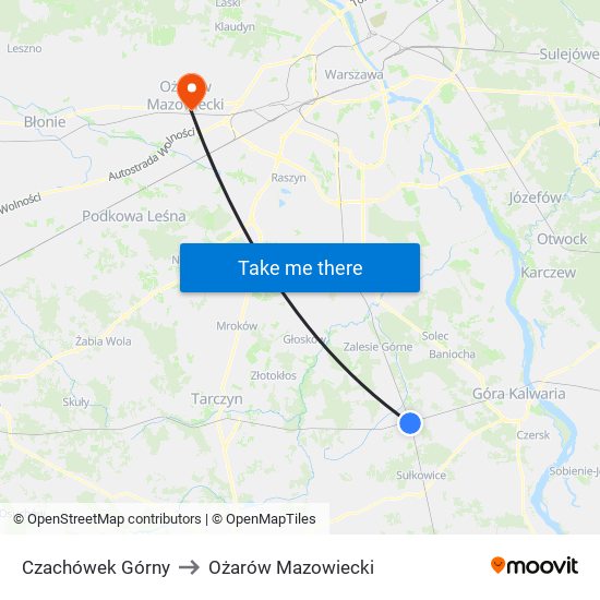 Czachówek Górny to Ożarów Mazowiecki map