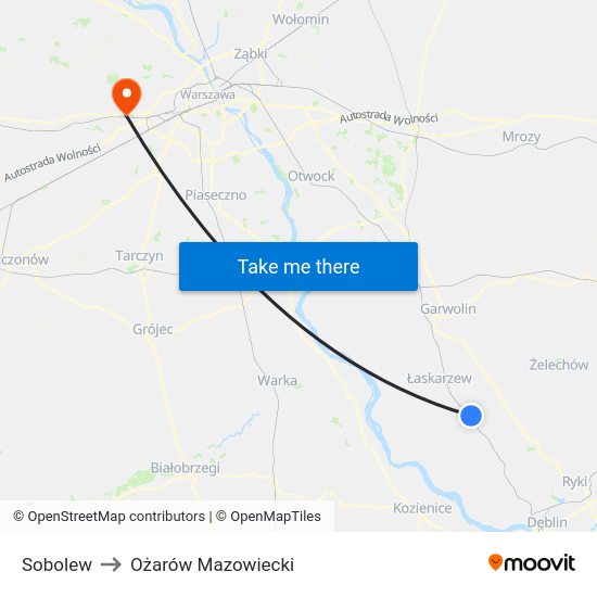 Sobolew to Ożarów Mazowiecki map